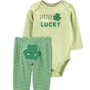 Carter's 18m Green Little & Lucky Baby Unisex 2-pc Bodysuit PJ Play Set NWT